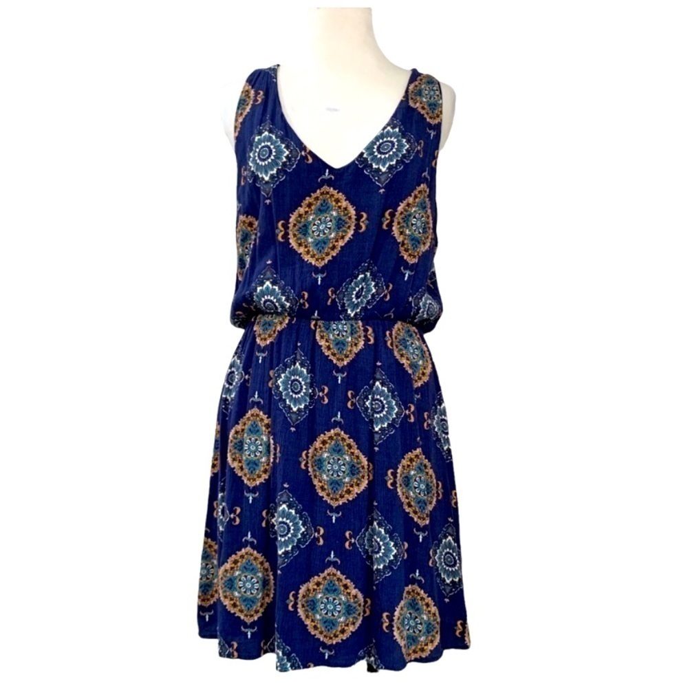 French Grey Bohemian Blue Mini Dress Medium
